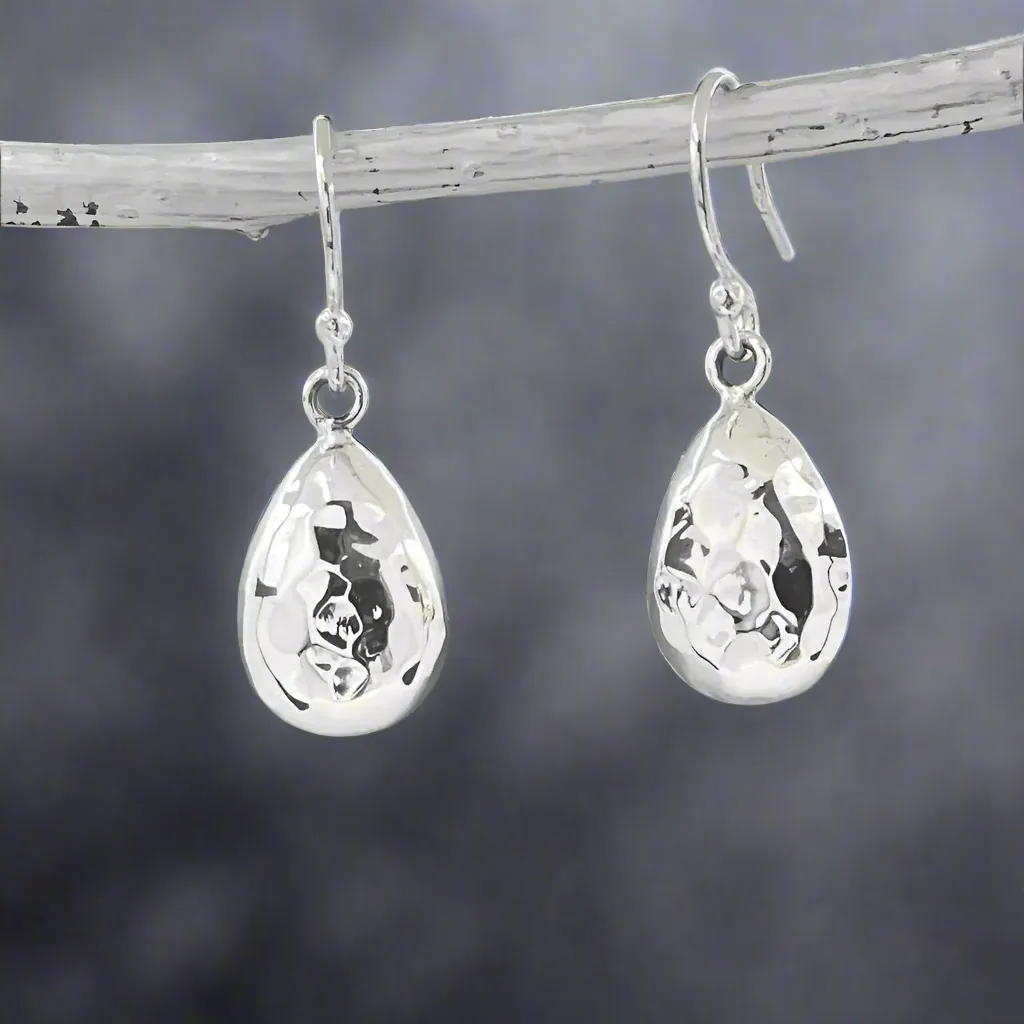 Artemis - Hammered Sterling Silver Drop Earrings - Dangle