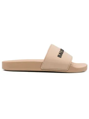BEIGE RUBBER SLIDE SANDALS
