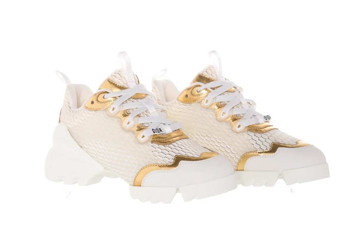 Christian Dior White & Gold D-Connect Sneakers SZ 35