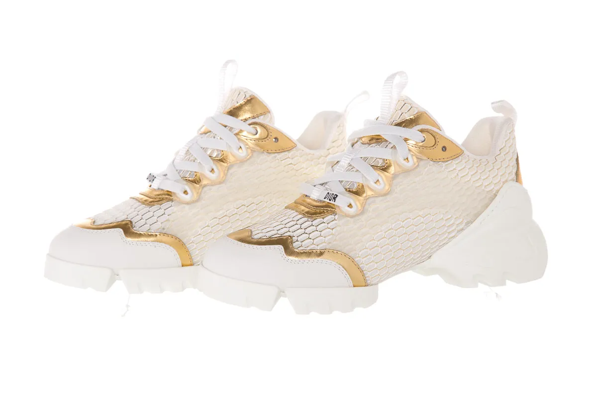 Christian Dior White & Gold D-Connect Sneakers SZ 35