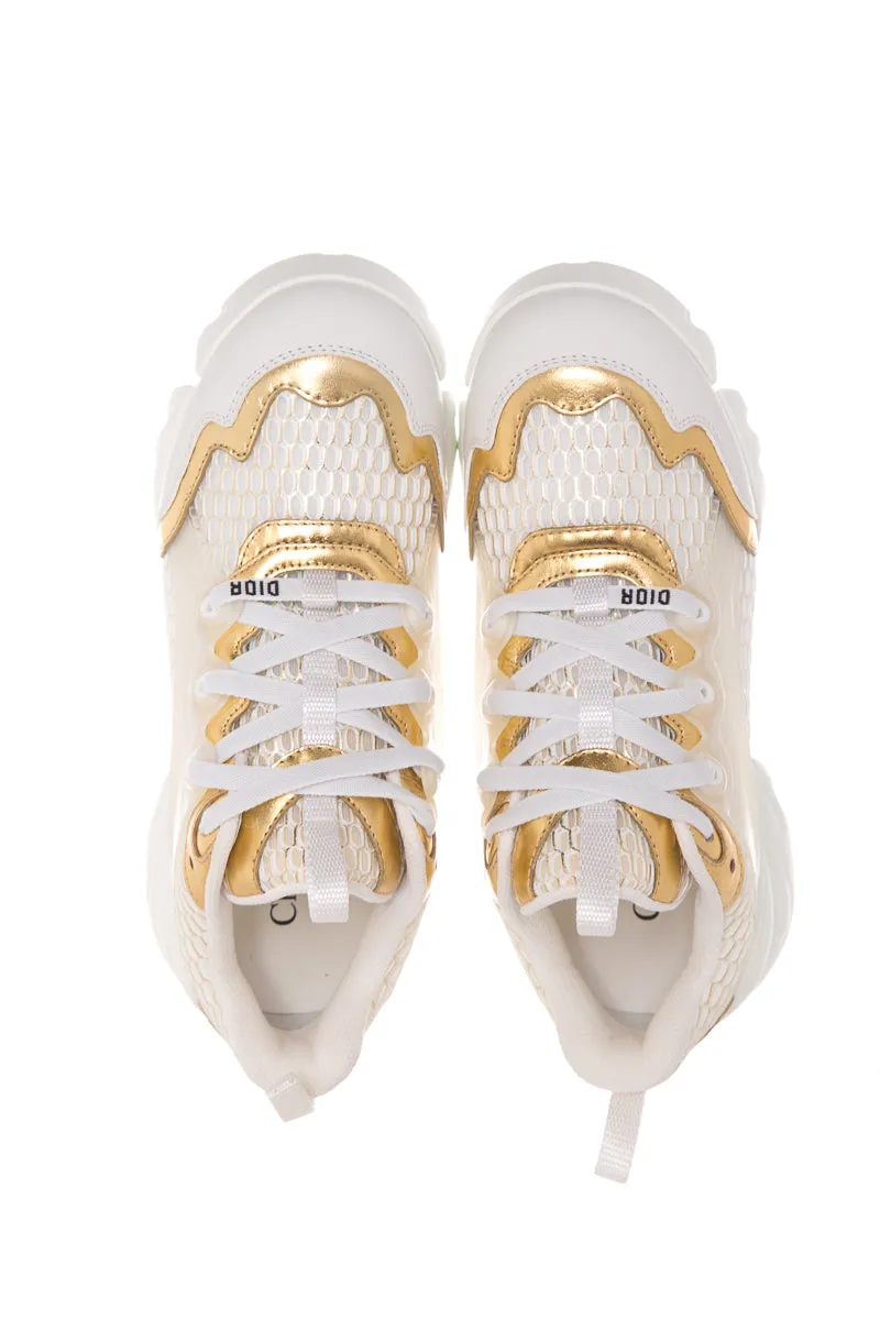 Christian Dior White & Gold D-Connect Sneakers SZ 35