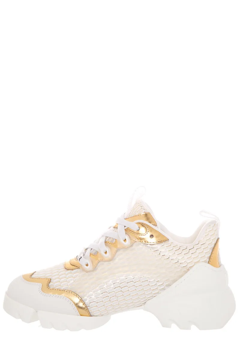 Christian Dior White & Gold D-Connect Sneakers SZ 35