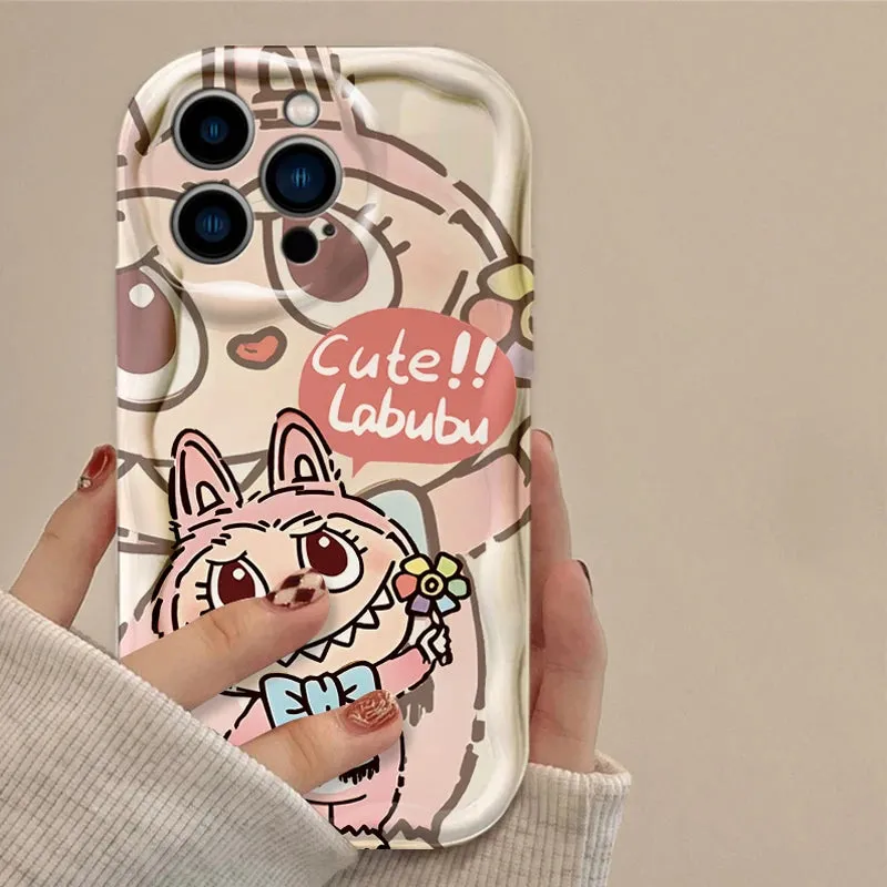 Cute Lovely Labubu 3D Wave Case Protective Phone Case Cover for iPhone