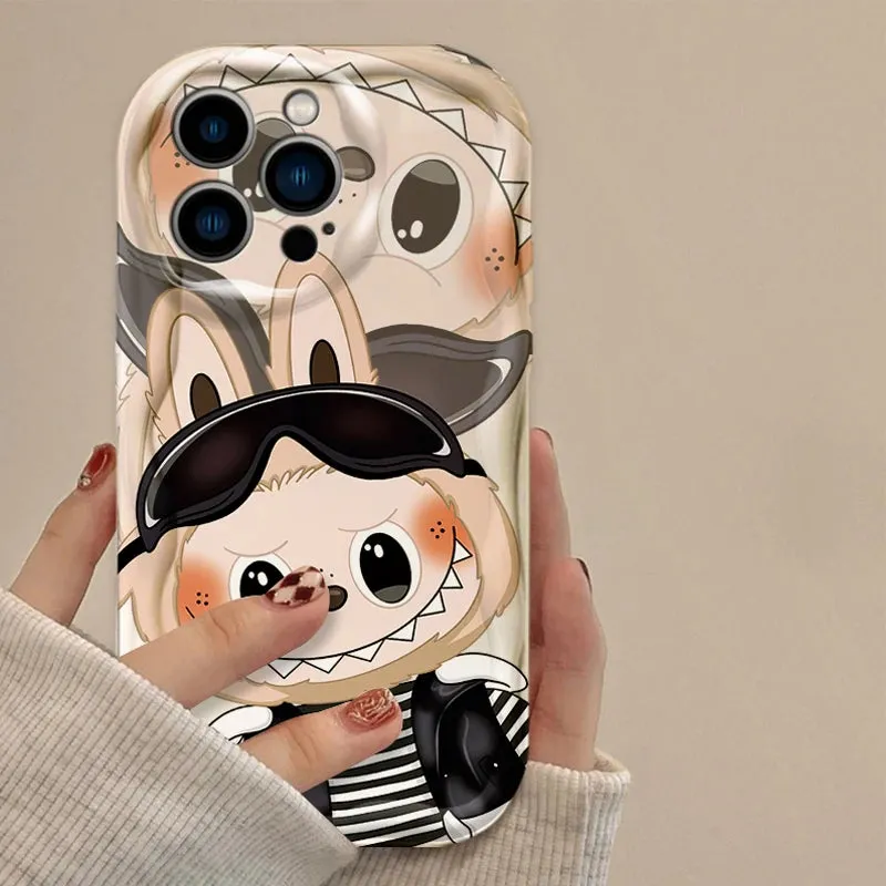 Cute Lovely Labubu 3D Wave Case Protective Phone Case Cover for iPhone