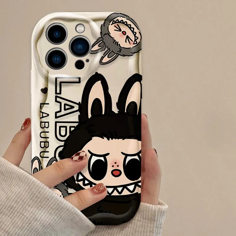 Cute Lovely Labubu 3D Wave Case Protective Phone Case Cover for iPhone
