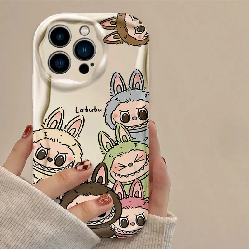 Cute Lovely Labubu 3D Wave Case Protective Phone Case Cover for iPhone