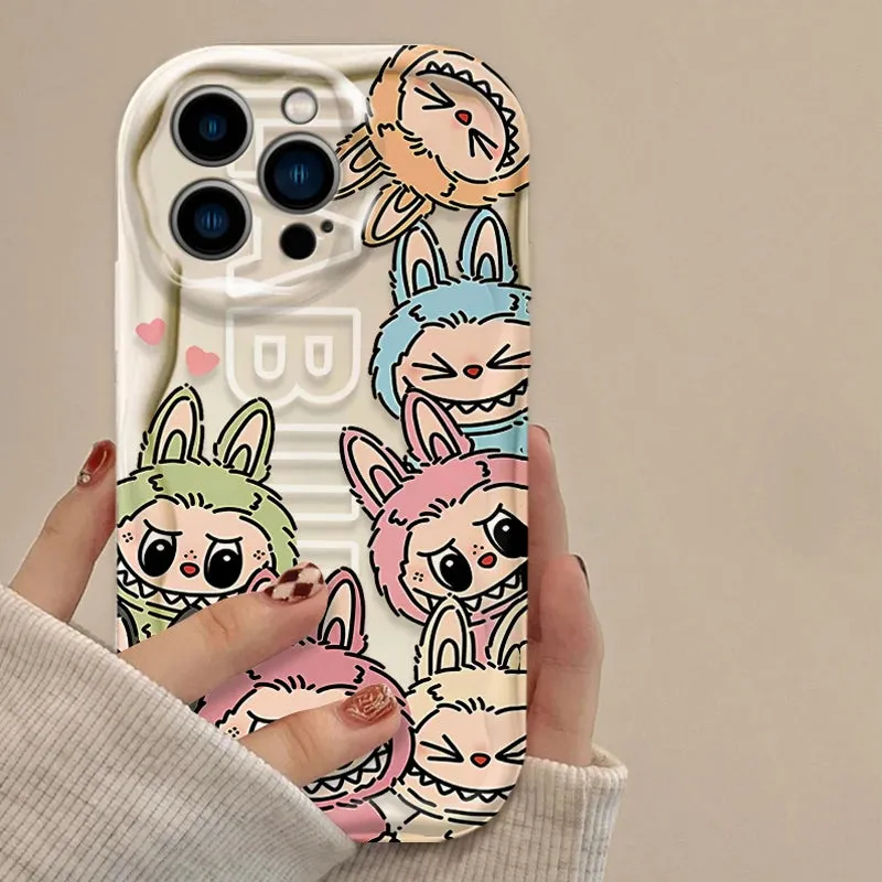Cute Lovely Labubu 3D Wave Case Protective Phone Case Cover for iPhone