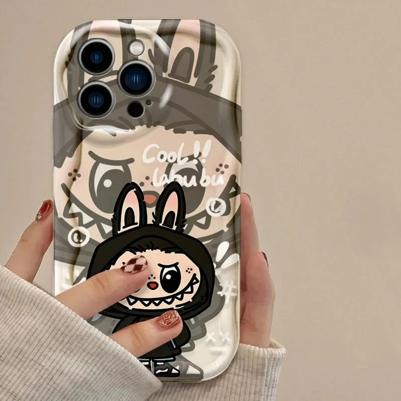 Cute Lovely Labubu 3D Wave Case Protective Phone Case Cover for iPhone