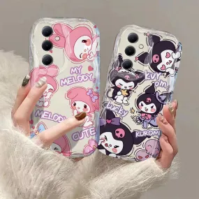 Cute My Melody & Kuromi Cartoon 3D Wave Transparent Clear Phone Case for Samsung Galaxy