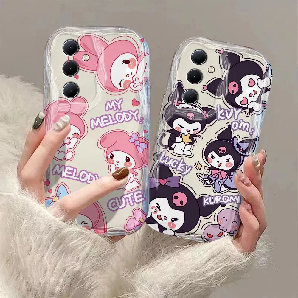 Cute My Melody & Kuromi Cartoon 3D Wave Transparent Clear Phone Case for Samsung Galaxy