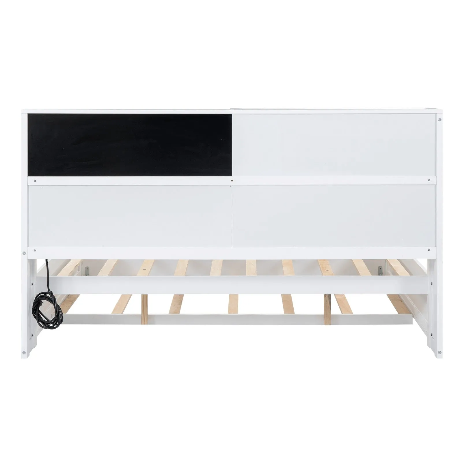 Full Size Daybed with Storage Shelves, Blackboard, Cork Board, USB Ports, and Twin Size Trundle