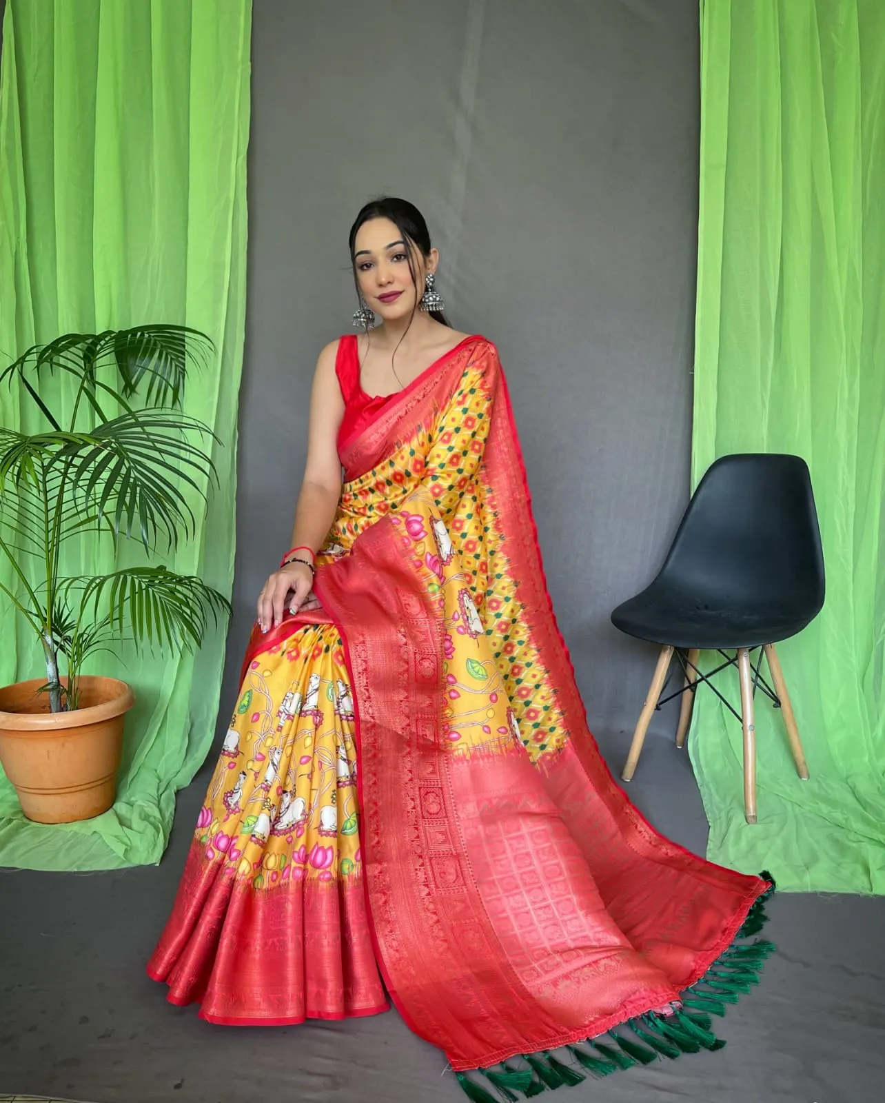 Pure kanchipuram Kalamkari Digital printed saree