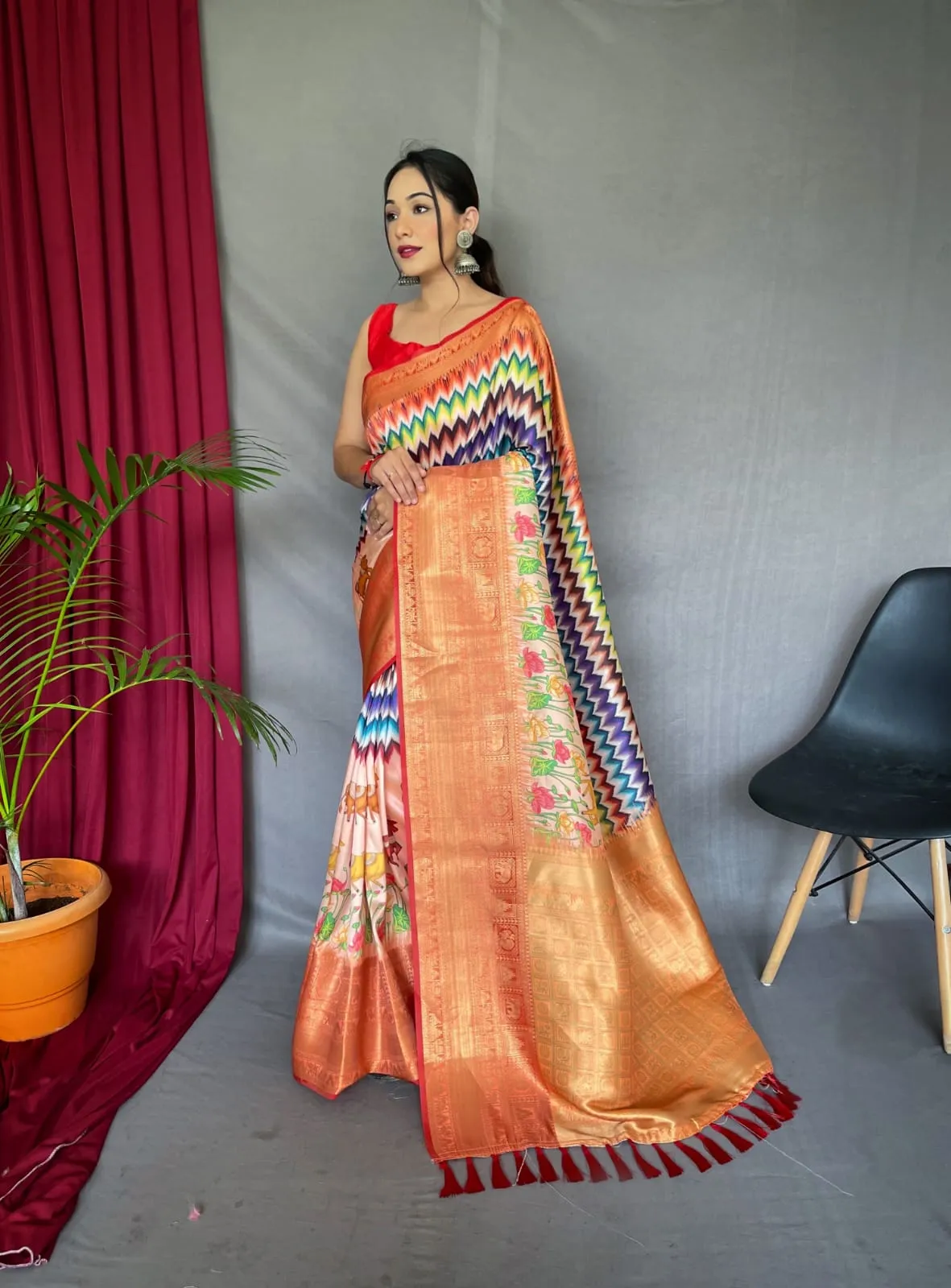 Pure kanchipuram Kalamkari Digital printed saree