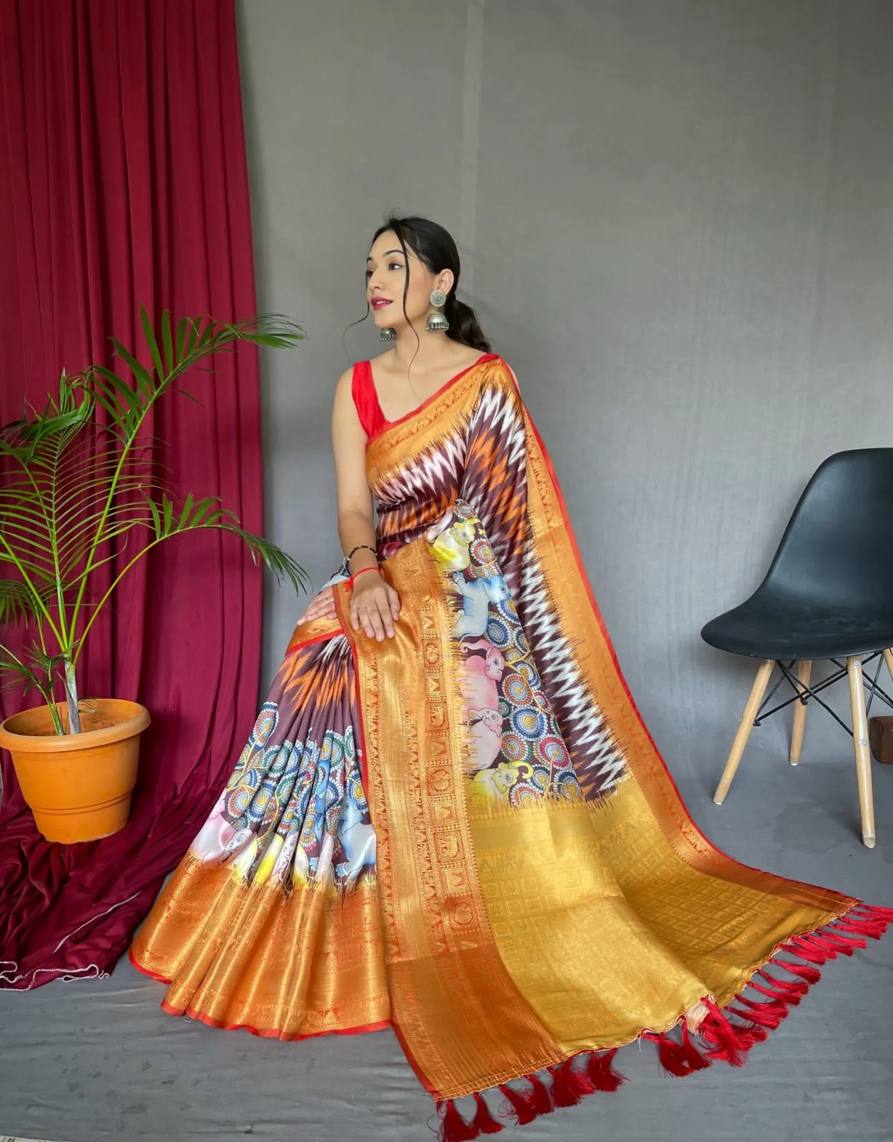 Pure kanchipuram Kalamkari Digital printed saree