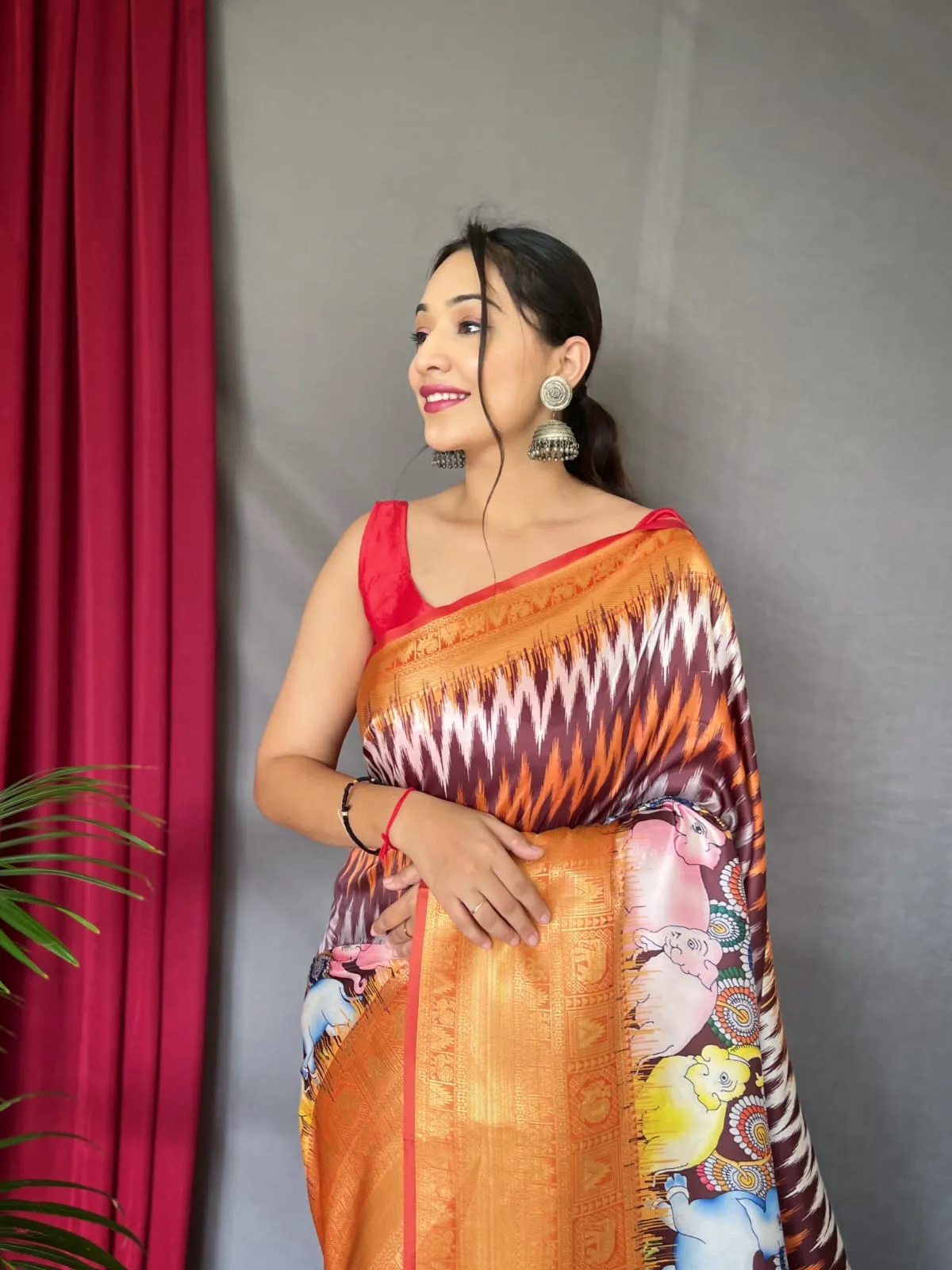 Pure kanchipuram Kalamkari Digital printed saree