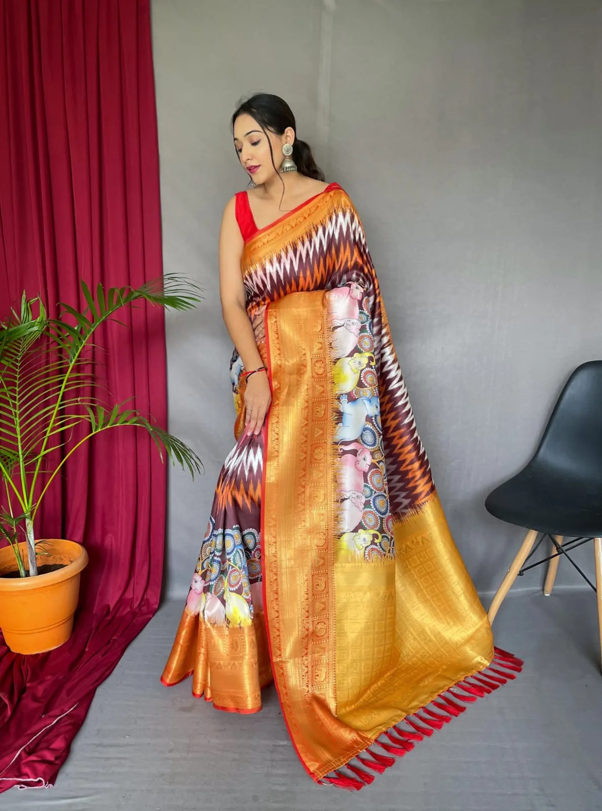 Pure kanchipuram Kalamkari Digital printed saree