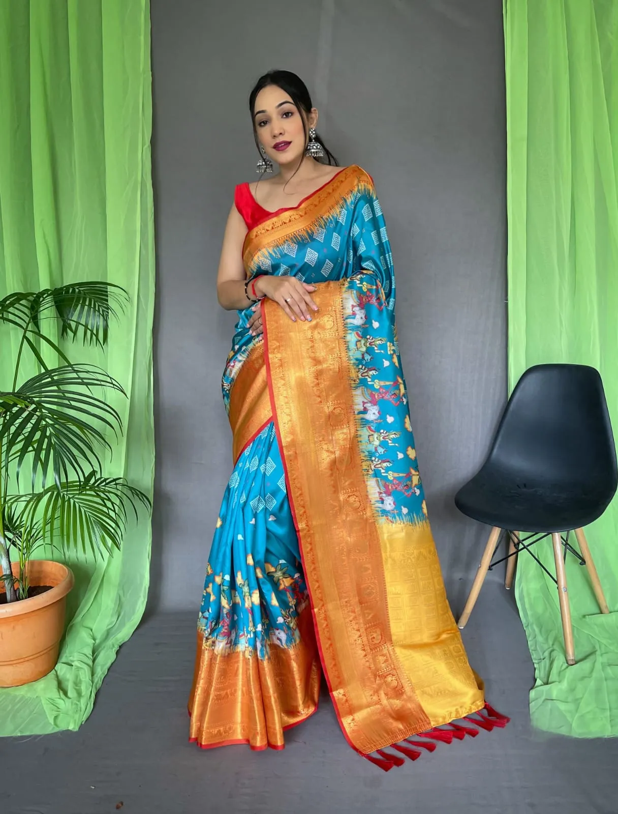 Pure kanchipuram Kalamkari Digital printed saree