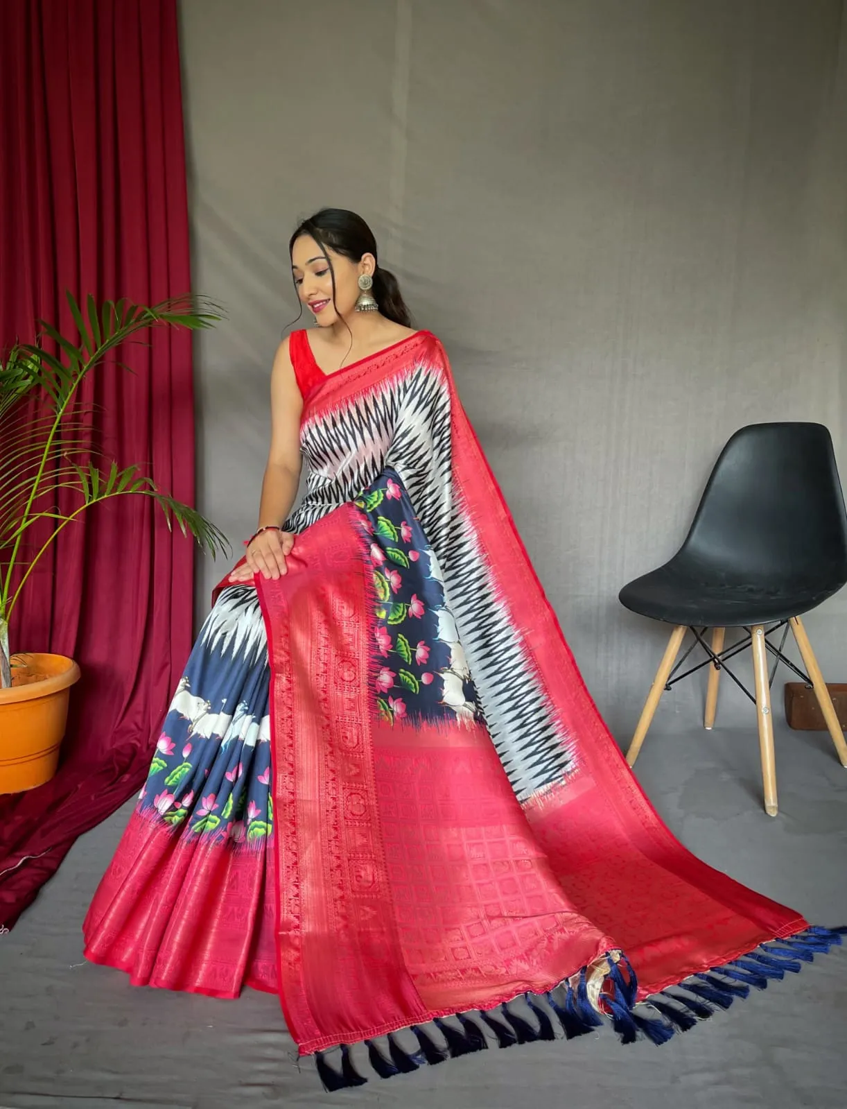 Pure kanchipuram Kalamkari Digital printed saree