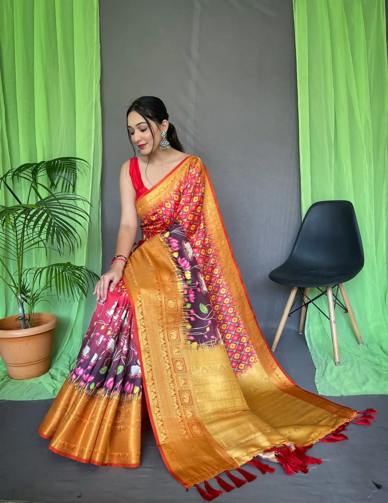 Pure kanchipuram Kalamkari Digital printed saree
