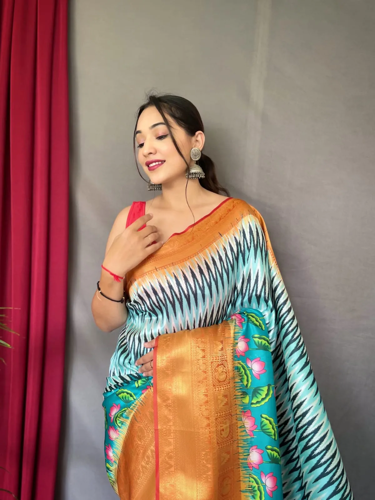 Pure kanchipuram Kalamkari Digital printed saree