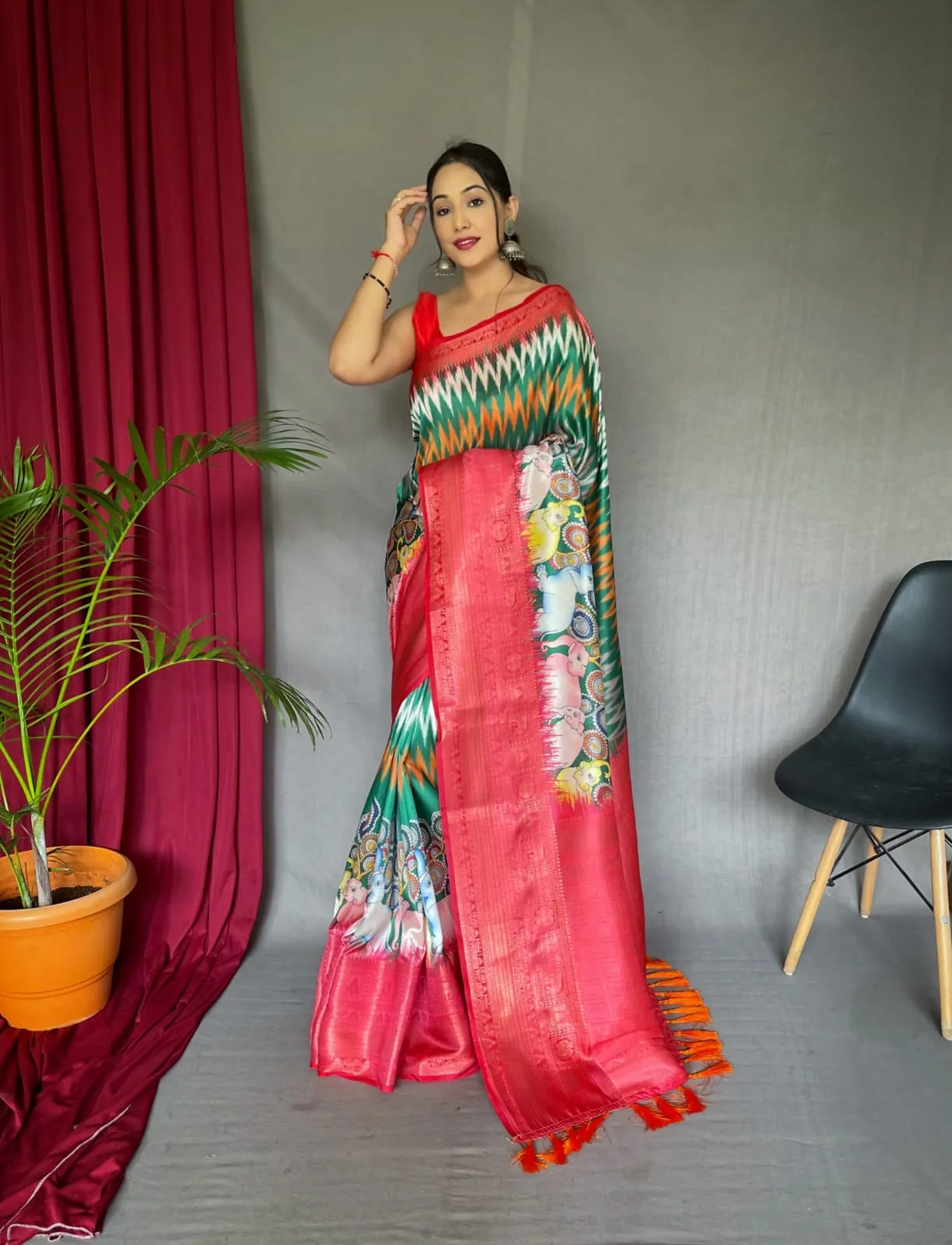 Pure kanchipuram Kalamkari Digital printed saree