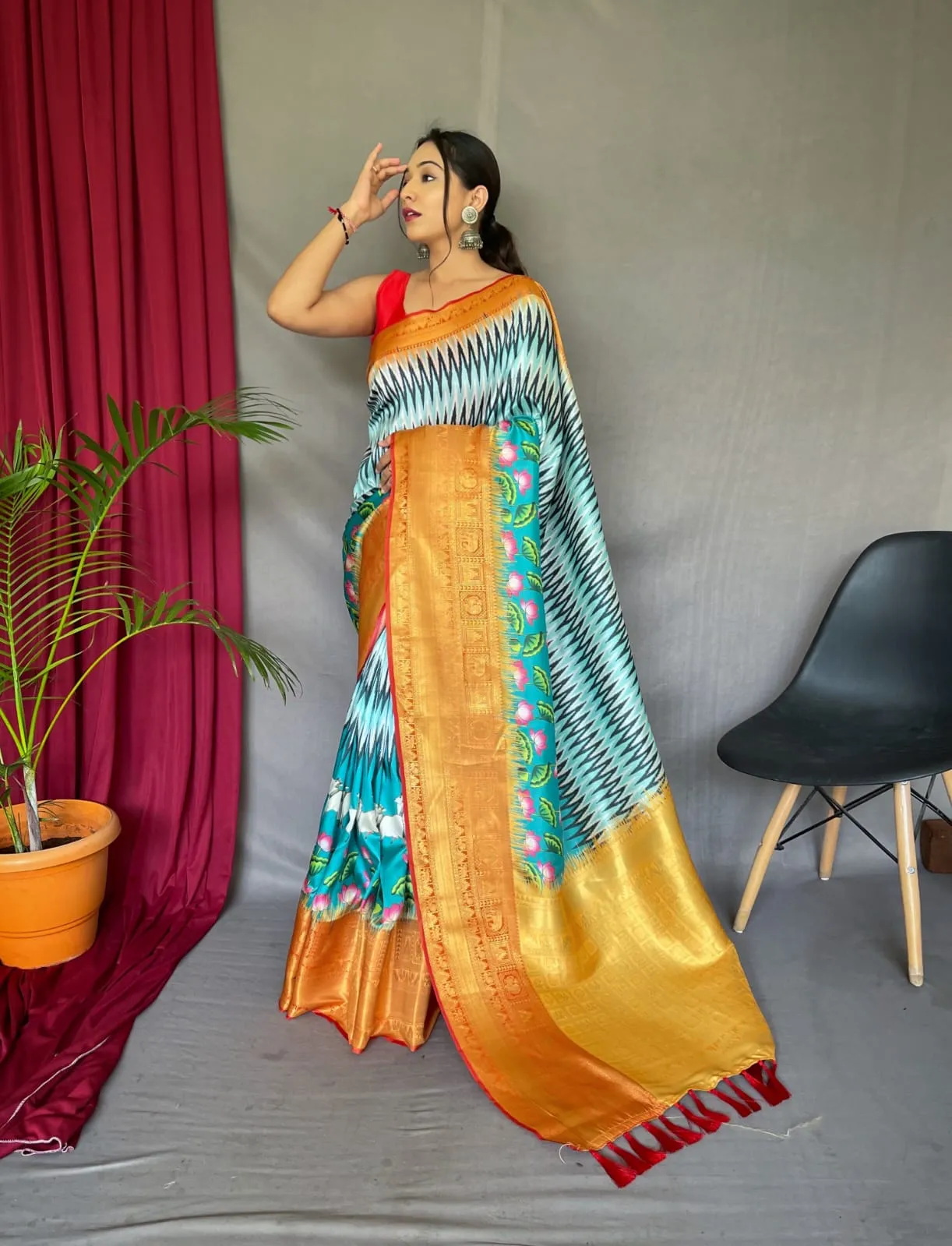 Pure kanchipuram Kalamkari Digital printed saree