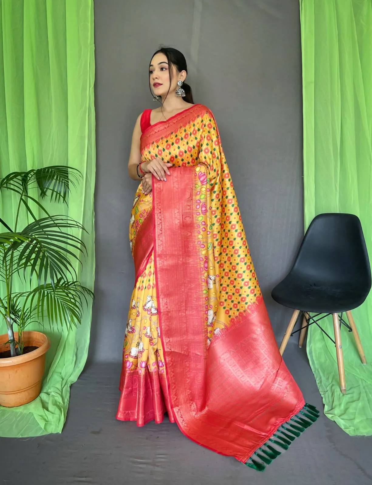 Pure kanchipuram Kalamkari Digital printed saree