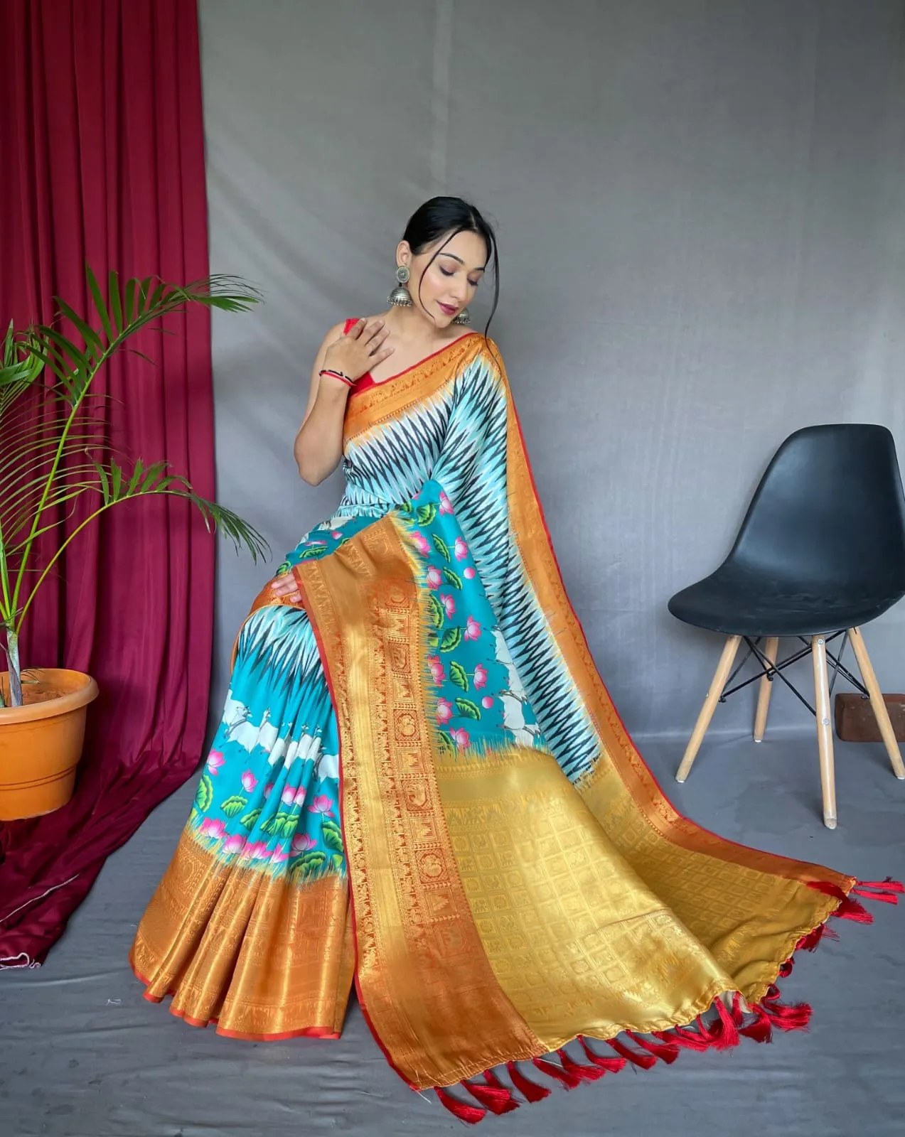 Pure kanchipuram Kalamkari Digital printed saree