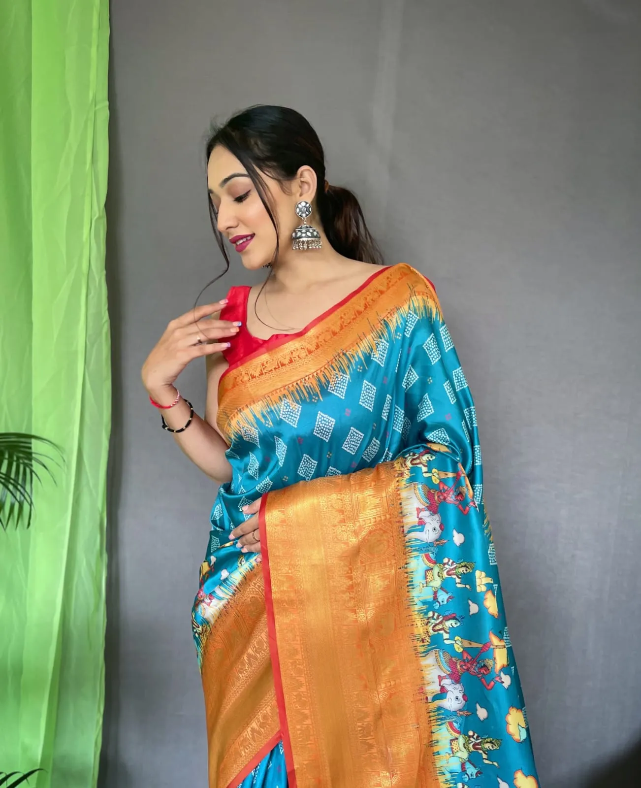 Pure kanchipuram Kalamkari Digital printed saree