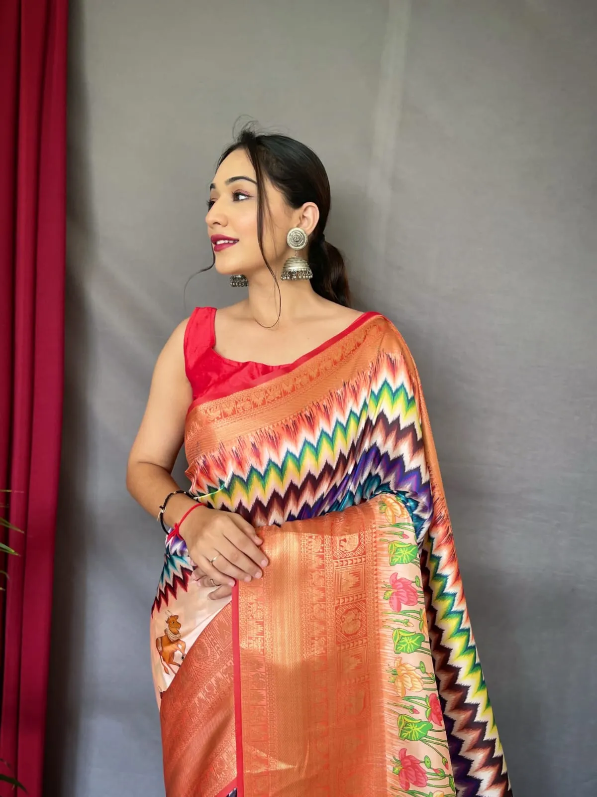 Pure kanchipuram Kalamkari Digital printed saree