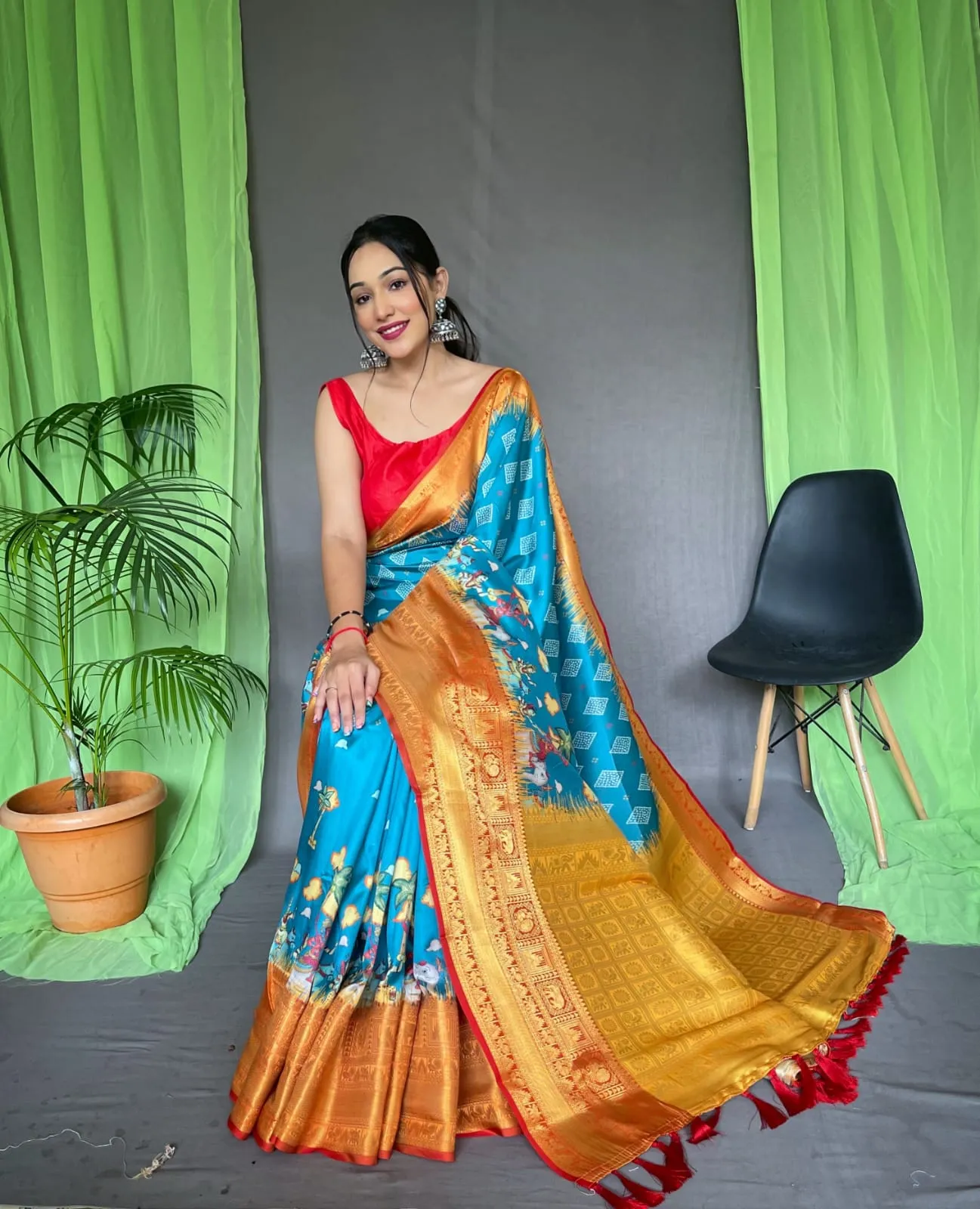 Pure kanchipuram Kalamkari Digital printed saree