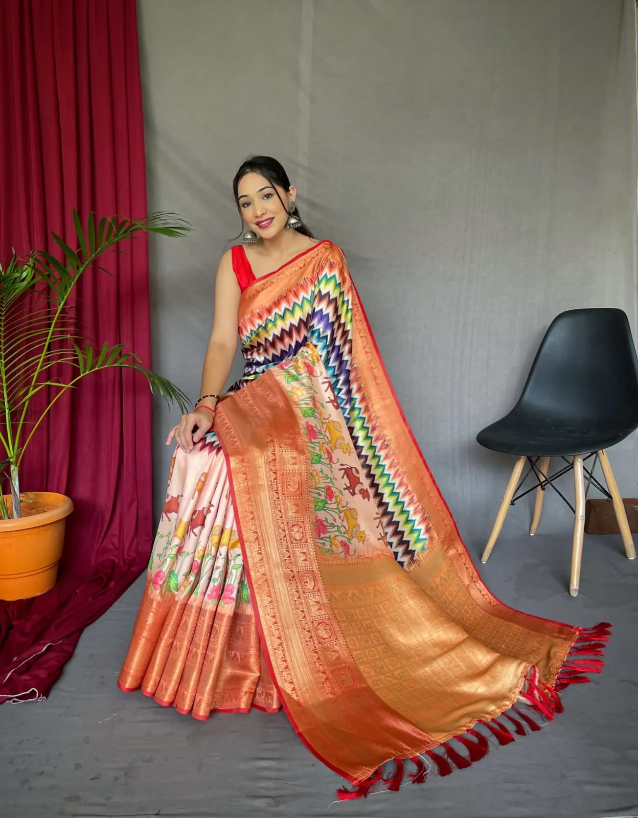 Pure kanchipuram Kalamkari Digital printed saree