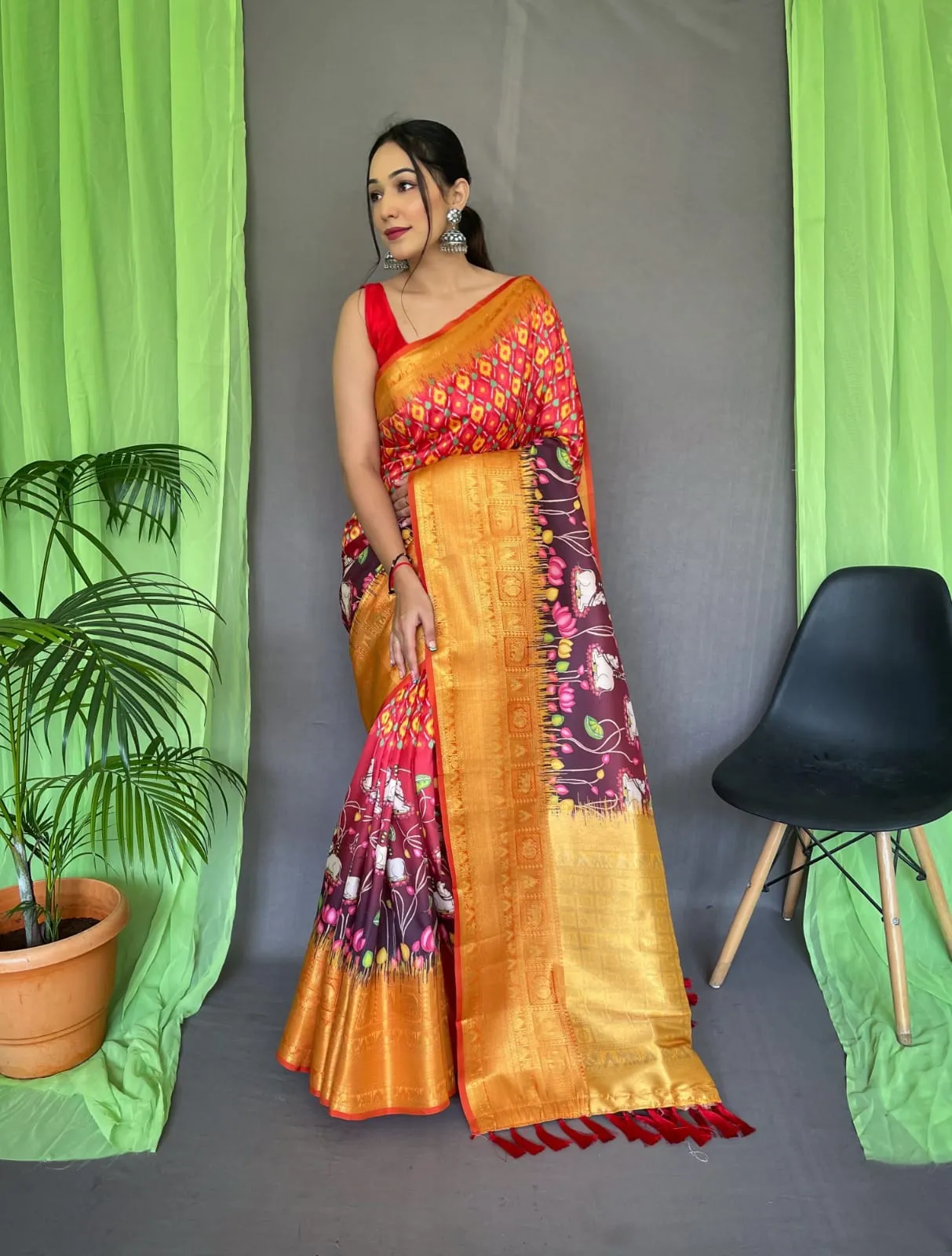Pure kanchipuram Kalamkari Digital printed saree