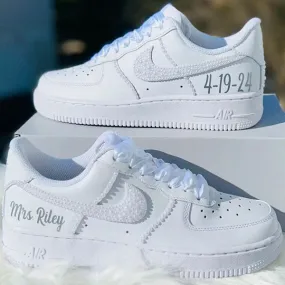 White Pearl Couple Wedding Custom Air Force 1