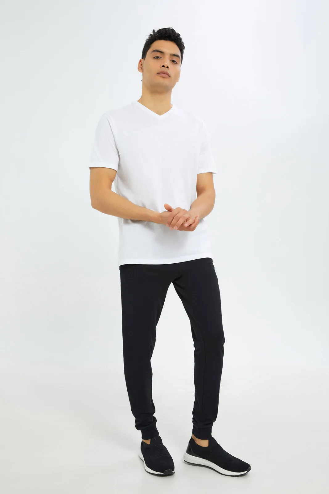White V-Neck Regular Fit T-Shirt